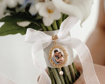 Personalized Photo Bouquet Charm - Gold Memory Charm - Bridal Brooch - Bouquet Picture Pin- Bouquet Rememberance Charm, Silver - Bride