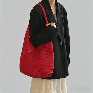 Sac cabas tissé à la main, sac bandoulière d'été au crochet, sac décontracté en maille ajourée, grand sac de plage