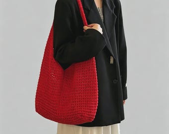 Handmade Woven Tote Bag, Summer Crochet Shoulder Bag, Casual Hollow Out Knit Bag, Large Capacity Beach Bag