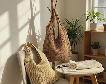 Bolsa de ombro estilo francês, tecida à mão, sacola leve de algodão, bolsa para férias de verão, bolsa para praia.