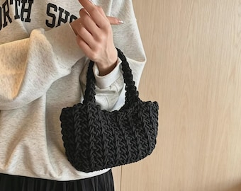 Handwoven Cotton Mini Tote, Cute Top Handle Purse, Simple Everyday Bag, Coin Purse