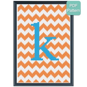 Cross Stitch Pattern Monogram Letter K Initials, Personalized Pattern, Baby Gift, Wedding Present, Modern Embroidery, INSTANT DOWNLOAD image 1