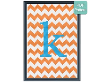 Cross Stitch Pattern - Monogram - Letter K - Initials, Personalized Pattern, Baby Gift, Wedding Present, Modern Embroidery, INSTANT DOWNLOAD