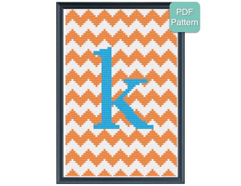 Cross Stitch Pattern Monogram Letter K Initials, Personalized Pattern, Baby Gift, Wedding Present, Modern Embroidery, INSTANT DOWNLOAD image 1