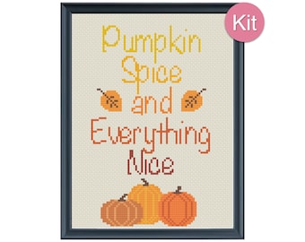 Cross Stitch Kit - Pumpkin Spice and Everything Nice, Autumn Decor, DIY Craft, Modern Embroidery