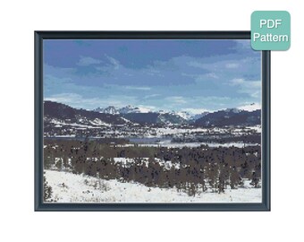 Cross Stitch Pattern - Mountain Lake, Nature, Colorado Rockies, Rocky Mountains, DIY Cross Stitch, Unique Home Decor, INSTANT DOWNLOAD
