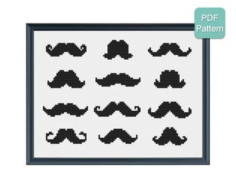 Cross Stitch Pattern - Mustache Sampler, Man Cave Decor, Funny Gift Idea, DIY Craft, Unique Home Decor, Modern Embroidery, INSTANT DOWNLOAD