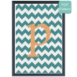 Cross Stitch Pattern - Monogram - Letter P - Initials, Personalized Pattern, Baby Gift, Wedding Present, Modern Embroidery, INSTANT DOWNLOAD