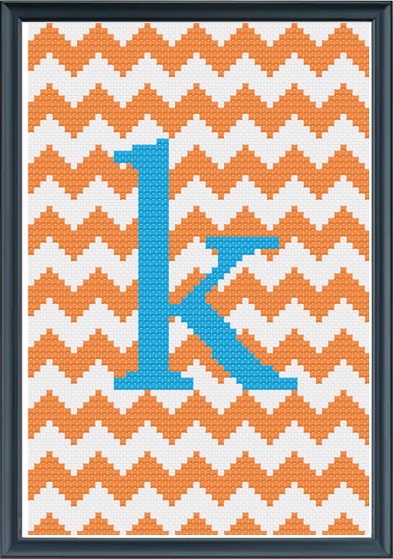 Cross Stitch Pattern Monogram Letter K Initials, Personalized Pattern, Baby Gift, Wedding Present, Modern Embroidery, INSTANT DOWNLOAD image 2