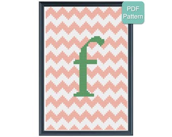 Cross Stitch Pattern - Monogram - Letter F - Initials, Personalized Pattern, Baby Gift, Wedding Present, Modern Embroidery, INSTANT DOWNLOAD