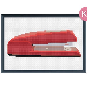 Cross Stitch Kit - Red Stapler, Office Decoration, Unique Home Decor, Modern Embroidery, DIY Gift Idea