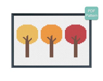 Cross Stitch Pattern - Signs of Autumn, Fall Trees, Seasonal Decoration, DIY Craft, Unique Home Decor, Modern Embroidery, INSTANT DOWNLOAD