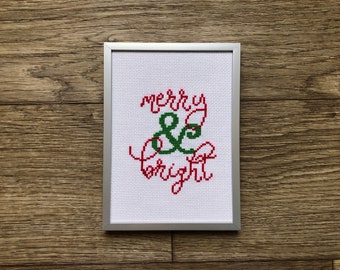 Cross Stitch Pattern - Merry and Bright, Christmas, Holiday, Winter, DIY craft, Unique Home Decor, Modern Embroidery, INSTANT DOWNLOAD