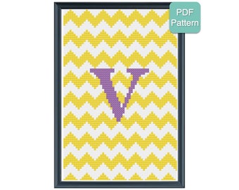 Cross Stitch Pattern - Monogram - Letter V - Initials, Personalized Pattern, Baby Gift, Wedding Present, Modern Embroidery, INSTANT DOWNLOAD