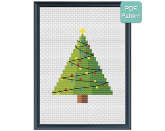 Cross Stitch Pattern - Christmas Tree with Lights, Christmas, Winter Decor, Holiday, DIY, Modern Embroidery, INSTANT DOWNLOAD