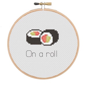 Cross Stitch Pattern - On A Roll, Sushi Cross Stitch, Pun, DIY, For Beginners, Unique, Modern Embroidery, INSTANT DOWNLOAD