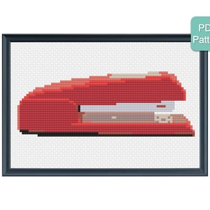 Cross Stitch Pattern - Red Stapler, Office Decoration, Unique Home Decor, Modern Embroidery, INSTANT DOWNLOAD