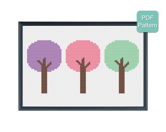 Cross Stitch Pattern - Signs of Spring, Spring Trees, Seasonal Decoration, DIY Craft, Unique Home Decor, Modern Embroidery, INSTANT DOWNLOAD