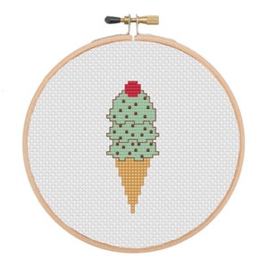 Cross Stitch Pattern - Mint Chocolate Chip Ice Cream Cone, Summer, DIY, For Beginners, Unique, Modern Embroidery, INSTANT DOWNLOAD