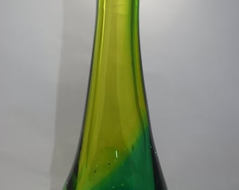 Green teardrop handblown glass vase