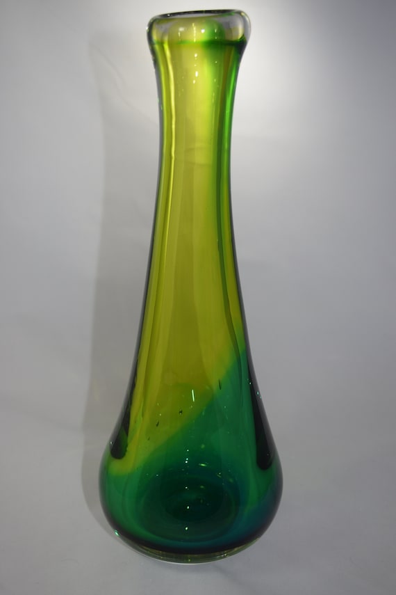 Green Teardrop Handblown Glass Vase Etsy