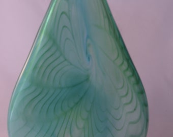 Handblown glass aqua/pale green flattened teardrop vase