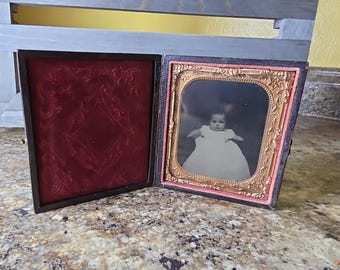 Antique 1860s Sixth Plate Cased Tintype Baby Infant Portrait Dated 1867