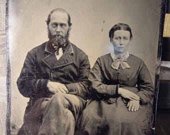 Antique Full Plate Tintype Victorian Couple Portrait Civil War Era Ferrotype Pho
