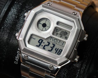 Kundenspezifische Royale mod "Wing" modifizierte Uhr, Basis auf Casio AE1200,316L Edelstahlgehäuse, digitale Weltzeit