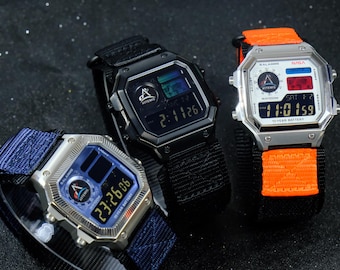 Custom Royale mod "Pioneer" modifizierte Uhr, Basis auf Casio AE1200, 316L Edelstahl, schwarzes Gehäuse, Monduhr