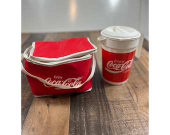 Vintage Coca-Cola Picnic Set Insulated Cooler Bag Pitcher and 4 Cups Red White