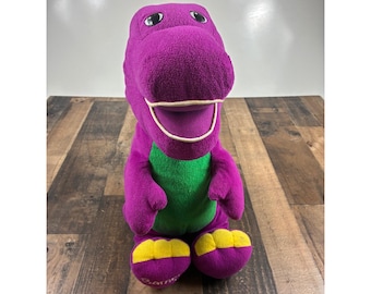 Vintage Barney the Dinosaur Plush Purple Stuffed Animal Green Belly 12 Inch