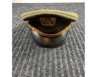 Morry Luxenberg Military Officer Visor Cap Olive Drab Wool Eagle Crest Vintage