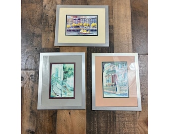 G Howell Savannah Georgia Watercolor Prints Set of 3 Signed Framed Art Decor