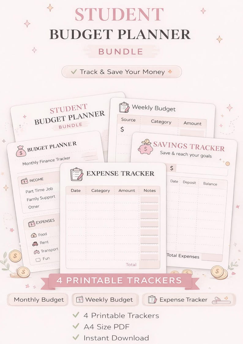 Student Budget Planner Bundle, Monthly Expense Tracker, Finance ...