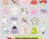 Kawaii Digital Sticker Bundle, Planner GoodNotes PNG SVG (Digital Download)