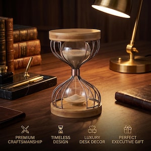 Handcrafted Bamboo Hourglass, 15 Minute Timer, Vintage Wire Desk Decor, Meditation Yoga Sand Clock