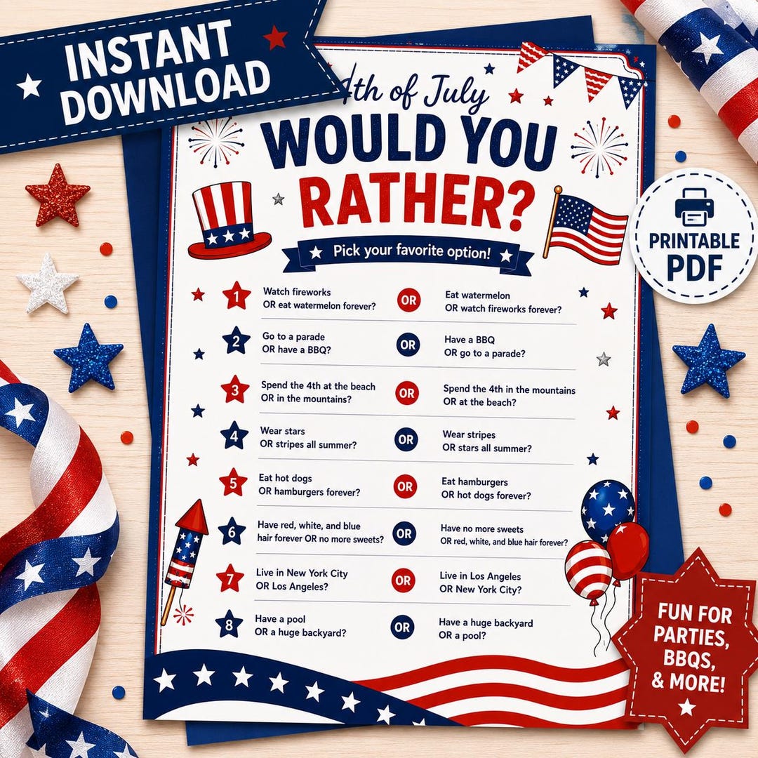 4th of July Printable Game, Patriotic Party Activity, Independence Day ...
