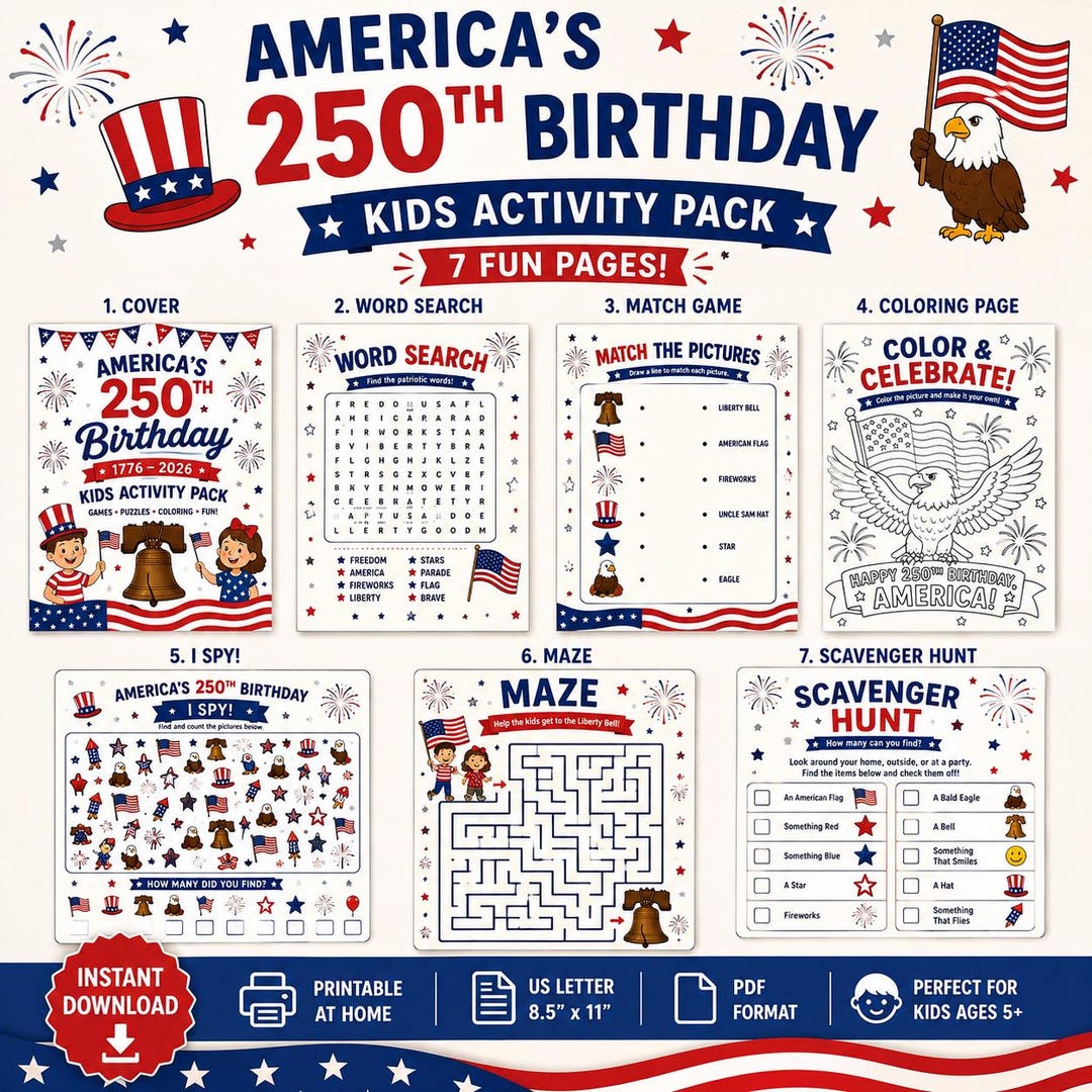 4th of July Kids Activity Bundle | Patriotic Games, Coloring Pages (PDF ...
