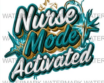 Set van 4 in verpleegkundige modus geactiveerde meme png | Digitale download | Afdrukken op aanvraag