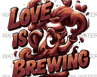 Set van 4 Love Is Brewing-meme, png | Digitale download | Afdrukken op aanvraag