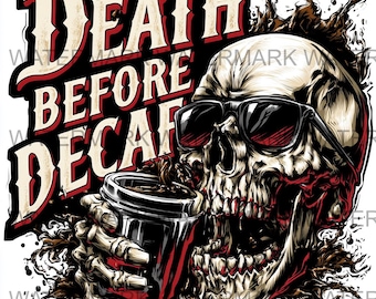 Set van 4 Death Before Decaf Meme, png | Digitale download | Afdrukken op aanvraag