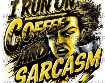 Set van 4 koffiesarcasme, png | Meme-ontwerp in komische stijl (digitale download)