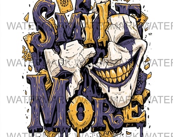 Smile More Joker | Clown effrayant PNG | Chemise d'humour noir | Conception par sublimation | Lot de 4