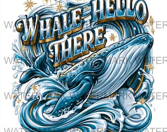 Zestaw 4 wielorybów Hello There PNG | Pobieranie cyfrowe | Druk na żądanie