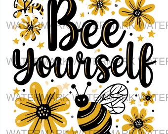 Zestaw 4 obrazów Bee Yourself PNG | Pobieranie cyfrowe | Druk na żądanie