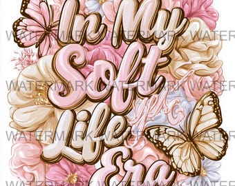 Set van 4 Meme uit het Soft Life-tijdperk, png | Bloemenvlindertypografie (digitale download)