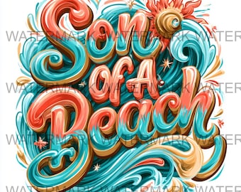 Zestaw 4 obrazów Son Of A Beach w formacie PNG | Pobieranie cyfrowe | Druk na żądanie