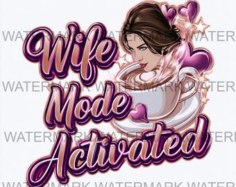 Conjunto de 4 imágenes PNG con el modo esposa activado / Descarga digital / Impresión bajo demanda