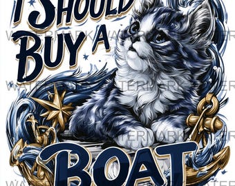 Set van 4 I Should Buy A Boat Cat Meme, png | Nautische illustratie (digitale download)